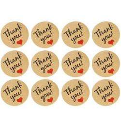Vintage"Thank You" Heart Round Kraft Paper Seal Sticker For Handmade Products Baking Products Sealin