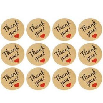 Vintage"Thank You" Heart Round Kraft Paper Seal Sticker For Handmade Products Baking Products Sealin