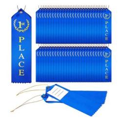 1St Place Award Ribbon Metallic Gold Foil Print with Activity Card and String for Competitions, Spor