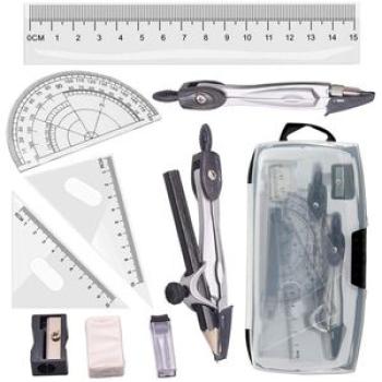 Geometry Compass Set 10Pcs School Maths Protractor Set Rulers for Student Maths and Engineering in C