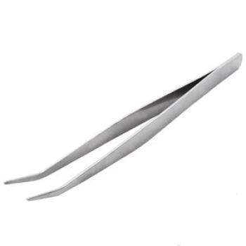 5.9" Long Silver Tone Bent Curved Tip Tweezers Forceps Plier