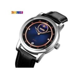 Skmei Men`s Watches Leather Quartz Moon Phase Watches Male Clock 9300