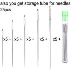25 Large Eye Stitching Needles - 5 Sizes Big Eye Hand Sewing Needles in Clear Storage Tube for Stitc