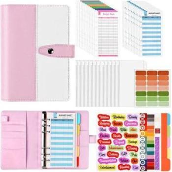 Budget Binder A6 PU Ring Binder Notebook with Clear Cash Envelopes,Cash Organizer Money Saving Walle