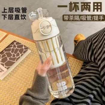 Minimalist Water Cup Women`s New 2024 Good-looking Straw Cup Large Capacity with Tea Infuser Portabl