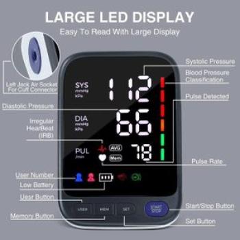 Kingclinic Blood Pressure Machine, Automatic Digital Upper Arm Blood Pressure Monitor with Adjustabl